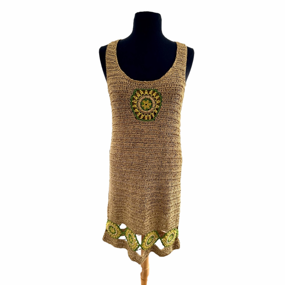 Anthropologie Knitted & Knotted Sunflower Knitted Gold Green Size Medium Dress